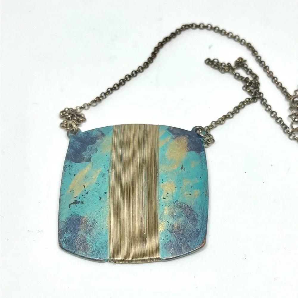 Fire Patina Wire Wrapped Square Necklace